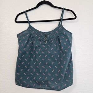 Old Navy Vintage M Y2K Teal Floral Print Babydoll Boxy Cotton Cami Top